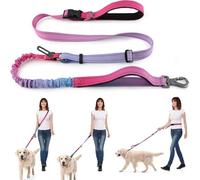 Ultra-Durable Hands-Free Dog Leash with Shock Absorbing Bungee - Dual Handle Design for Large Breeds (Pink-Purple)