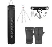 ULTRA FITNESS 4ft 5ft Filled Boxing Punching Bag with gloves, Chain and Ceiling Hook (Black, 5ft)