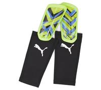 PUMA Ultra Flex Sleeve Football Shin Guards, Fizzy Apple/Bluemazing, size Small