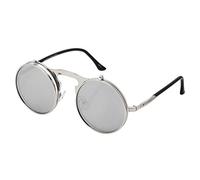 Ultra Flip Up Round Steampunk Goggles Retro Mens Womens UV400 Cyber Gothic Circle Sunglasses Aesthetic Circle Sunglasses Accessories (Silver with Silver Mirrored Lenses)