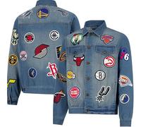 Ultra Game Men's NBA Distressed Patch Jean Jacket, Multi-Team, Denim, Medium