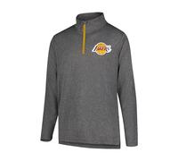 Ultra Game NBA Los Angeles Lakers Men's Quarter Zip Poly Knit Long Sleeve Shirt with cuff, Medium, Heather Charcoal