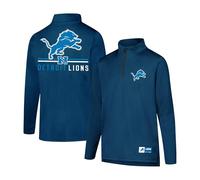 Ultra Game NFL Detroit Lions Boy's Quarter Zip Pullover Athletic Quick Dry Long Sleeve Tee Shirt, Blue, 18-20