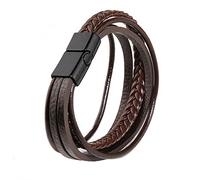 Ultra Genuine Leather Bracelet Multi-Layer With Strong Magnet Clasp Wristband - Double Braided Cuff Wrap for Women and Men