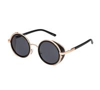 Ultra Gold Steampunk Sunglasses with Black Lenses - Round Glasses, Goggles, Men or Women's Cyber Circular Sunglasses