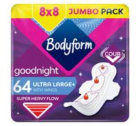 Ultra Goodnight Sanitary Towels with Wings, 64 (8 x 8 packs) Period Pads for Night use, SecureFit leakage protection, Ultra-breathable Top Layer
