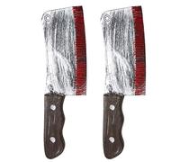 Ultra Halloween Bloodied Fake Knife Fancy Dress Accessory Prop Knife 30cm Long Slasher Knife with Fake Blood Chopping Knife Toy Plastic Weapon Pretend Cosplay Novelty (2 Cleavers)