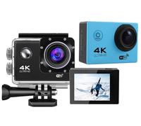 Ultra HD Action Camera 4K/30fps WiFi 2 Inch 170D Underwater Waterproof Helmet Video Recording Sport Cameras Outdoor Camcorders for Vlogging with External Microphone, Remote Cont(Blue) (Blue)