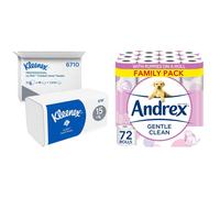 Ultra Interfold Hand Towels 6710-3 Ply V Fold Paper Towels - 15 Packs x 96 Paper Hand Towels (1,440 Total) & Andrex Gentle Clean Toilet Rolls - 72