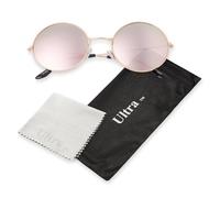 Ultra Large Round Retro Sunglasses UV400 - Large Circle Unisex Metal Frame with Spring Hinges, Carry Pouch & Cleaning Cloth Mens Womens Shades - Rose Gold