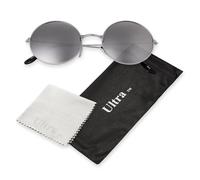 Ultra Large Round Retro Sunglasses UV400 - Large Circle Unisex Metal Frame with Spring Hinges, Carry Pouch & Cleaning Cloth Mens Womens Shades - Silver Mirrored
