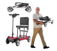 Ultra-Light 15.8Kg Electric Four-Wheel Folding Electric Vehicle for the Elderly,Dual Batteries,Comfortable and Foldable Design,For the Elderly, Disabled Red,6.6A