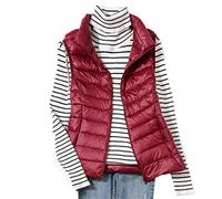 Ultra-Light Down Vest Women's Short Vest Windproof Light Thin Warm Vest Women's Sleeveless White Duck Down Jacket Burgundy XXL