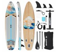 Ultra-Light Inflatable Paddleboarding Paddle Board - 335cm x 86cm x 15cm PVC SUP, Gradient Light Wood Grain, Non-Slip Deck, Paddle, Backpack & Air Pump - Wide Stable Design