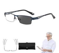 Ultra-Light Multi-Focal Photochromic Reading Glasses - 3-in-1 Blue Light Blocking, Auto-Dimming Lenses for Indoor/Outdoor Use (Blue,1.5)