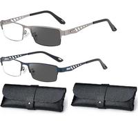 Ultra-Light Multi-Focal Photochromic Reading Glasses, Anti-Blue Light Color-Changing Presbyopia Glasses, Men & Women (Blue+grey,+350)