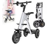 Ultra-Light Portable Folding Parent-Child Electric Tricycle for Adults, with Reverse Function and Key Switch, 3 Speed, 36V10A Battery, LED Display, 10 Inch Tires Tricycle for Commute and Travel