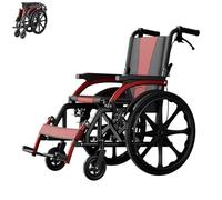 Ultra-Light Transport Wheelchair - Folding Portable Wheelchair with Hand Brake - Trolleys for Elderly Aircraft Travel,Ultra Light Portable Folding Transport,Mobility Aid(Size:46cm/18.1in,Color:Red)