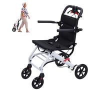 Ultra-Lightweight Aluminium Wheelchair, Folding Transit Travel Wheelchairs for Adults, Compact Portable Transport Chair with Adjustable Footrests & Padded Seat Hand Brake, Supports 180lbs A