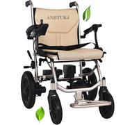 Ultra Lightweight Electric Folding Wheelchair, Mobility Scooters Rollator, 14KG, Compact and Airline-Friendly, with Powerful Motors and 2 pcs Mobile Lithium Battery,Gold-One Size