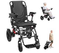 Ultra Lightweight Electric Wheelchair Folding Compact Aluminium Electric Transport Wheel Chair 500W Dual Motors Protable Wheelchairs Powered Travel Transit Chairs Scooter for Seniors Adults