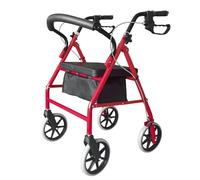 Ultra Lightweight Folding Mobility Aids - Mobility Walker Rollator 4 Wheel with Padded Seat, Lockable Brakes and Bag, Walking Frame for The Elderly or Disabled (Red)