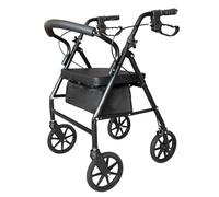 Ultra Lightweight Folding Mobility Aids - Mobility Walker Rollator 4 Wheel with Padded Seat, Lockable Brakes and Bag, Walking Frame for The Elderly or Disabled (Black)
