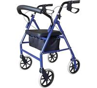 Ultra Lightweight Folding Mobility Aids - Mobility Walker Rollator 4 Wheel with Padded Seat, Lockable Brakes and Bag, Walking Frame for The Elderly or Disabled (Blue)
