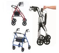Ultra Lightweight Folding rollator Wheeled Walker Walking Frame with Brakes, seat and Bag - Only 5.8kg, 15cm Wheels (Red)