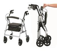 Ultra Lightweight Folding rollator Wheeled Walker Walking Frame with Brakes, seat and Bag - Only 5.8kg, 15cm Wheels (Red) (Silver)