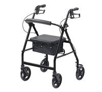 Ultra Lightweight Folding rollator Wheeled Walker Walking Frame with Brakes, seat and Bag - Only 6kg, 18cm Wheels, (Black)
