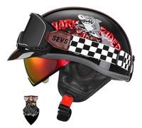 Ultra-Lightweight Motorcycle Half Helmet with Retractable Visor Detachable Sun Shield - DOT Approved Open Face Helmet for Adult Men Women, with Breathable Liner for Cruiser/Scooter