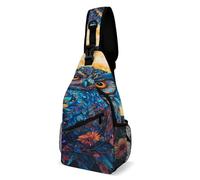 Ultra Lightweight Sling Bag Backpack Single Shoulder Messenger Bag Anti-Theft Multipurpose Bag for Outdoor Camping Hiking Cycling, Mysterious Midnight Owl Moon Flowers Art Tote Bags