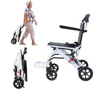 Ultra Lightweight Transport Wheelchair for Adults,Aluminum Alloy Foldable Wheelchairs with Adjustable Safety Strap Carbon Steel Frame PU Wheels for Smooth Outdoor Collapsible, Bearing 200lbs White A