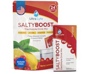 Ultra Lyte Electrolytes Drink Mix - Sugar-Free Salty Berry Lemonade Powder - 24 Sachets with High Sodium, Trace Minerals, and Coconut Water - Hydration for Training, Rehydration, and Wellness