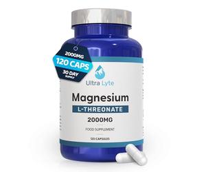 Ultra Lyte Magnesium L-Threonate - 2000mg Magnesium Supplement for Cognitive Support - 120 Capsules for Sleep Support & Relaxation - Vegan Friendly