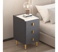 Ultra-Narrow Wooden Bedside Table - Small Storage Cabinet with Artificial Leather-Wrapped Rock Slab Top 25/30/35/40cm Width 60cm Height Dark Gray Color Perfect for Compact Bedrooms