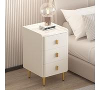 Ultra-Narrow Wooden Bedside Table with Leather-Wrapped Rock Slab Top - Stylish Small Nightstand for Bedroom Storage 25x40x60cm Off-White Modern Design