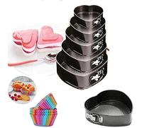 Ultra Non Stick Baking SPRINGFORM Cake TINS & Pack 12 Rainbow Cupcake Cases -Cake Baking Tins, Baking Molds (5 Heart Tins)