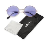 Ultra Oversized Round Retro Sunglasses UV400 - Large Circle Unisex Metal Frame with Spring Hinges, Carry Pouch & Cleaning Cloth Mens Womens Shades - Gold with Lilac Lenses