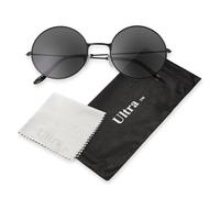 Ultra Oversized Round Retro Sunglasses UV400 - Large Circle Unisex Metal Frame with Spring Hinges, Carry Pouch & Cleaning Cloth Mens Womens Shades - Black