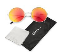 Ultra Oversized Round Retro Sunglasses UV400 - Large Circle Unisex Metal Frame with Spring Hinges, Carry Pouch & Cleaning Cloth Mens Womens Shades - Gold with Burnt Orange Lenses