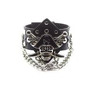 Ultra Pirate and Crossbones Leather Goth Steampunk Bracelet Emo Punk Cyber Wrist Cuff Mens Womens Wristbands Biker Rock Vintage Gothic Style Adult Mens Bracelets Womens Bracelet Wrist Band