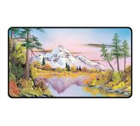 Ultra PRO - Bob Ross Mighty Mountain Lake Black Stitched Playmat, Premium playmat, Stitched Edge playmat, Gaming Accessories, Autumn Scenery, Mountain Lake Art, Tabletop Accessories, Gaming Setup