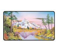 Ultra PRO - Bob Ross Mighty Mountain Lake Black Stitched Playmat, Premium playmat, Stitched Edge playmat, Gaming Accessories, Autumn Scenery, Mountain Lake Art, Tabletop Accessories, Gaming Setup