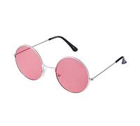 Ultra Round Sunglasses for Men & Women UV400 & Carry Pouch Cleaning Cloth - Unisex Retro Large Circle Glasses with Spring Comfort Fit Hinges - Sunglasses - Metal Framed - Silver with Dark Pink Lenses