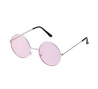 Ultra Round Sunglasses for Men & Women UV400 & Carry Pouch Cleaning Cloth - Unisex Retro Large Circle Glasses with Spring Comfort Fit Hinges - Sunglasses - Metal Framed - Silver with Light Pink Lenses