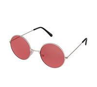Ultra Round Sunglasses for Men & Women UV400 & Carry Pouch Cleaning Cloth - Unisex Retro Large Circle Glasses with Spring Comfort Fit Hinges - Sunglasses - Metal Framed - Silver with Red Lenses