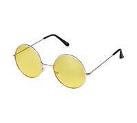 Ultra Round Sunglasses for Men & Women UV400 & Carry Pouch Cleaning Cloth - Unisex Retro Large Circle Glasses with Spring Comfort Fit Hinges - Sunglasses - Metal Framed - Silver with Yellow Lenses