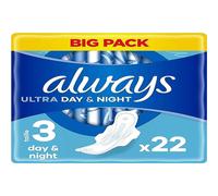 Always Ultra Sanitary Towels Day & Night (Size 3) Wings X22 Pads, Super Absorbent and Ultra Thin, for Menstrual Periods